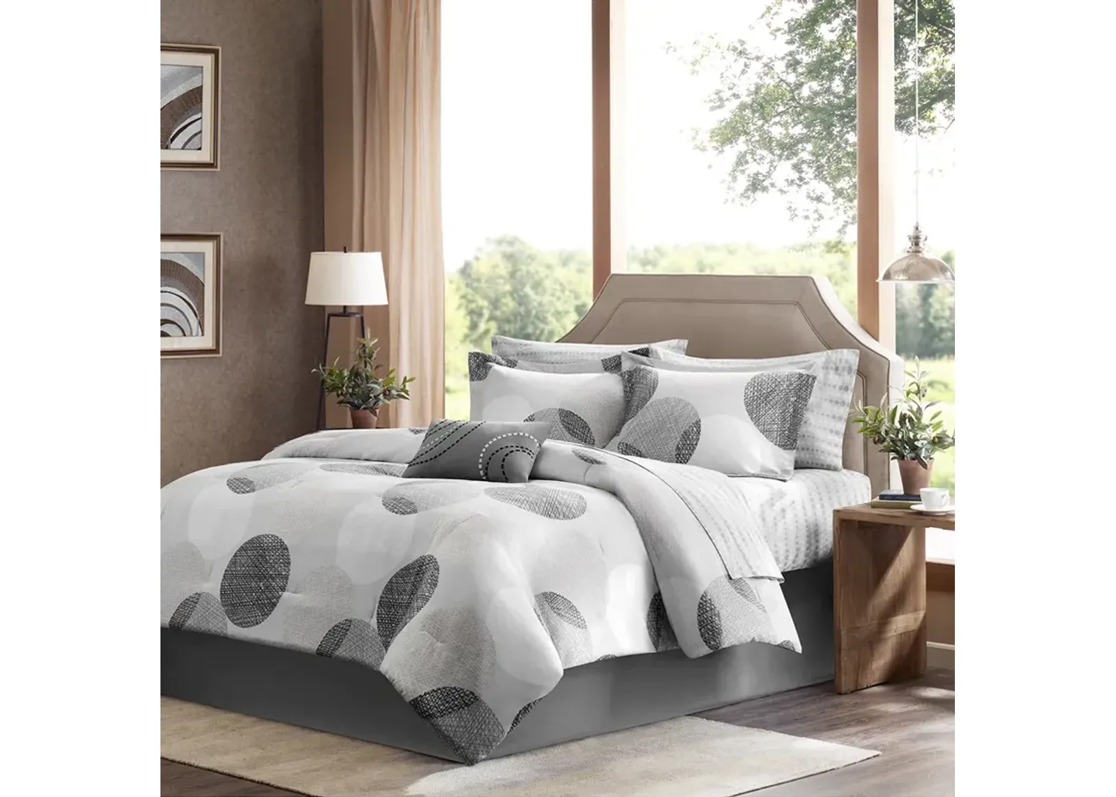 Madison Park Essentials Knowles Grey 7 Piece Comforter Set with Cotton Bed Sheets