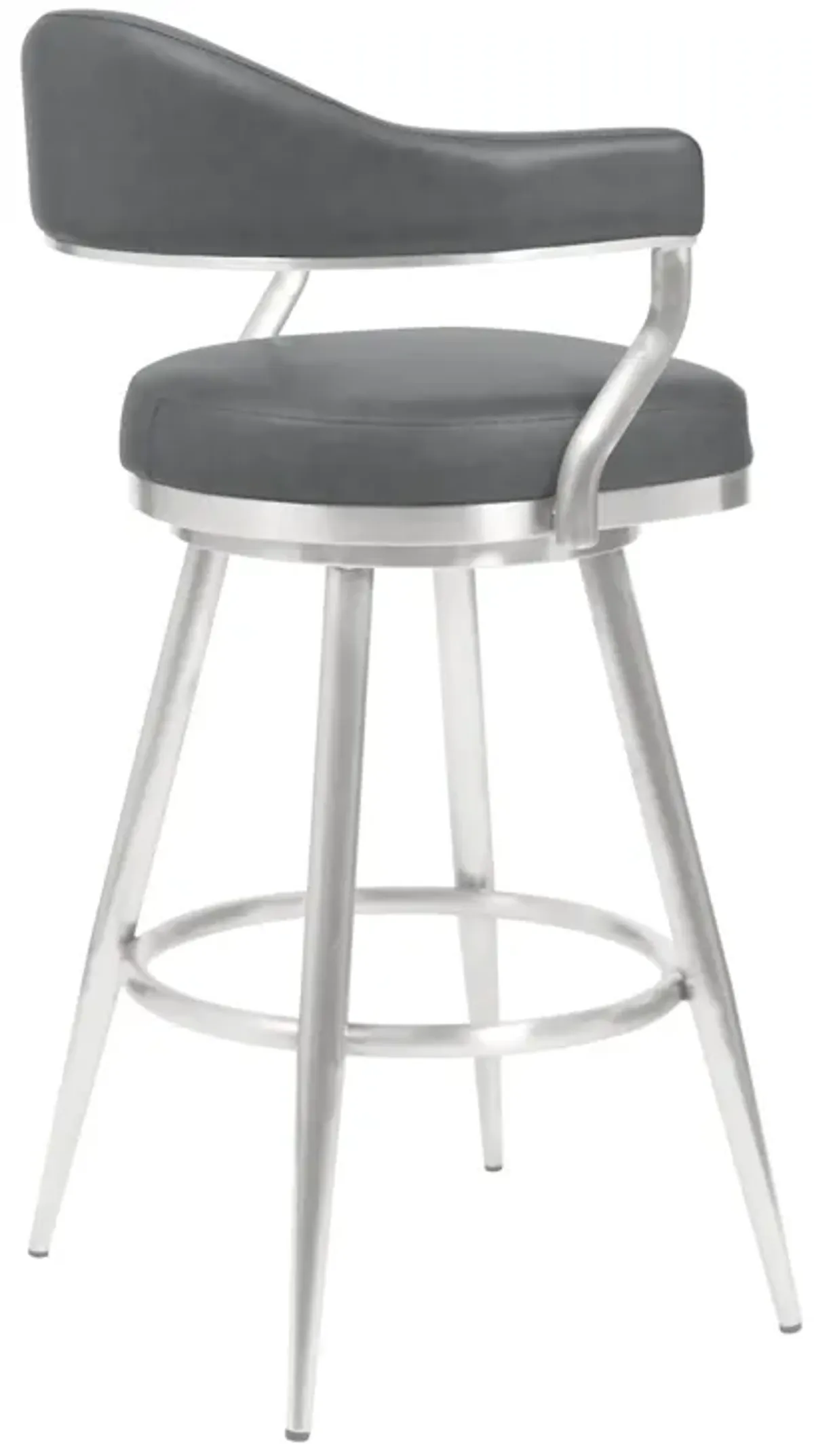 Amador 26" Counter Height Barstool in Brushed Stainless Steel and Vintage Gray Faux Leather