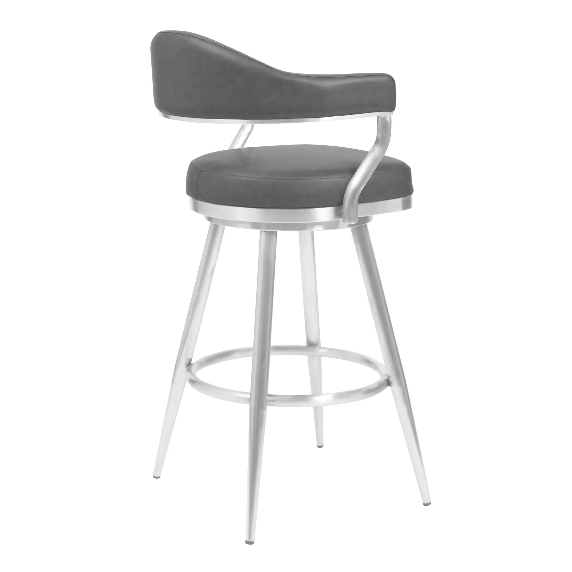 Amador 26" Counter Height Barstool in Brushed Stainless Steel and Vintage Gray Faux Leather