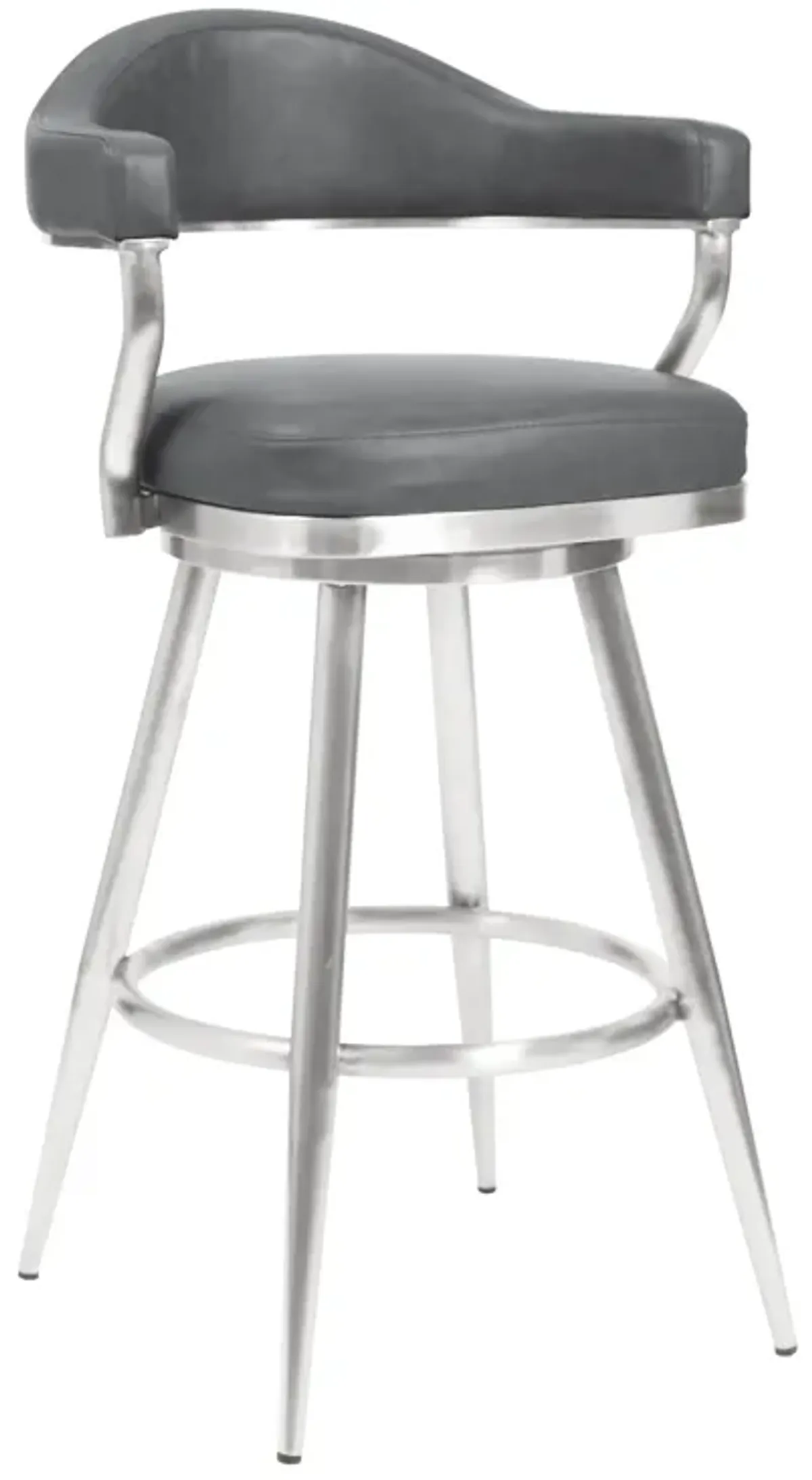 Amador 26" Counter Height Barstool in Brushed Stainless Steel and Vintage Gray Faux Leather