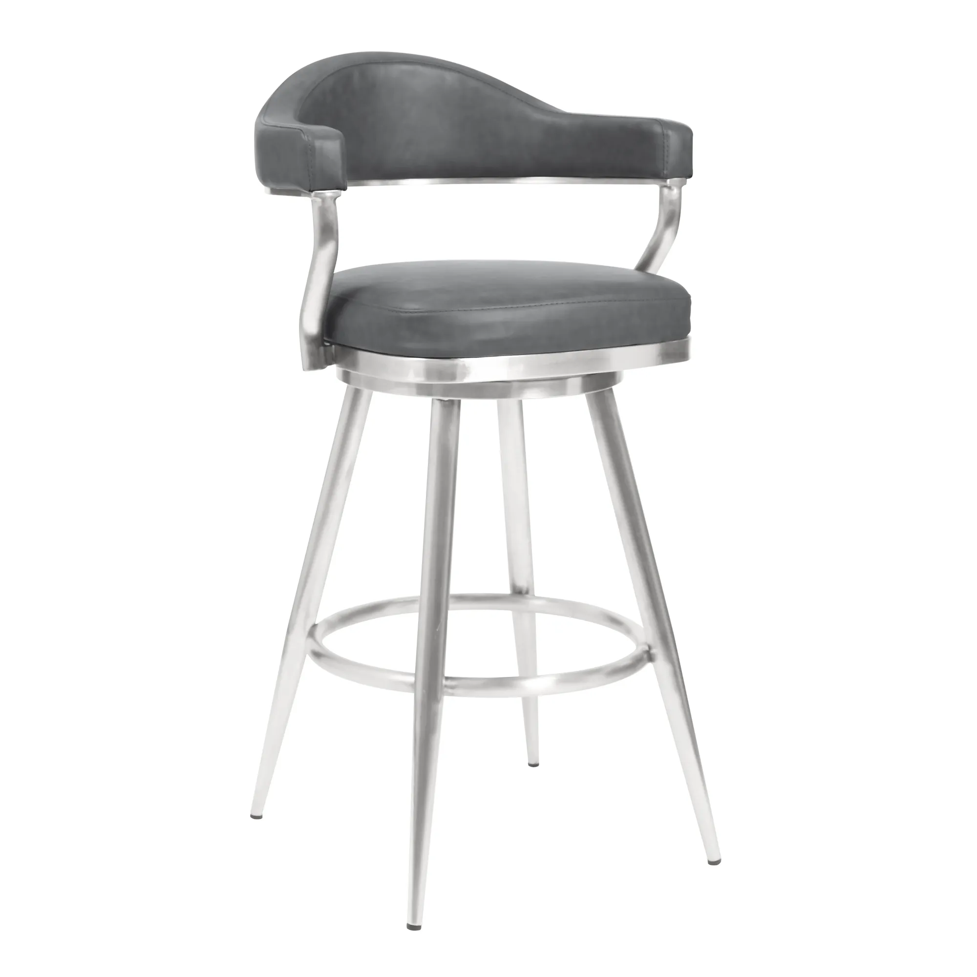 Amador 26" Counter Height Barstool in Brushed Stainless Steel and Vintage Gray Faux Leather