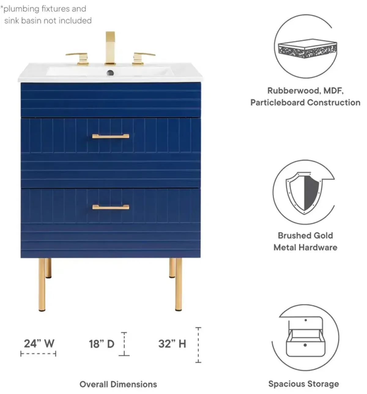 Daybreak 24" Bathroom Vanity Cabinet (Sink Basin Not Included)