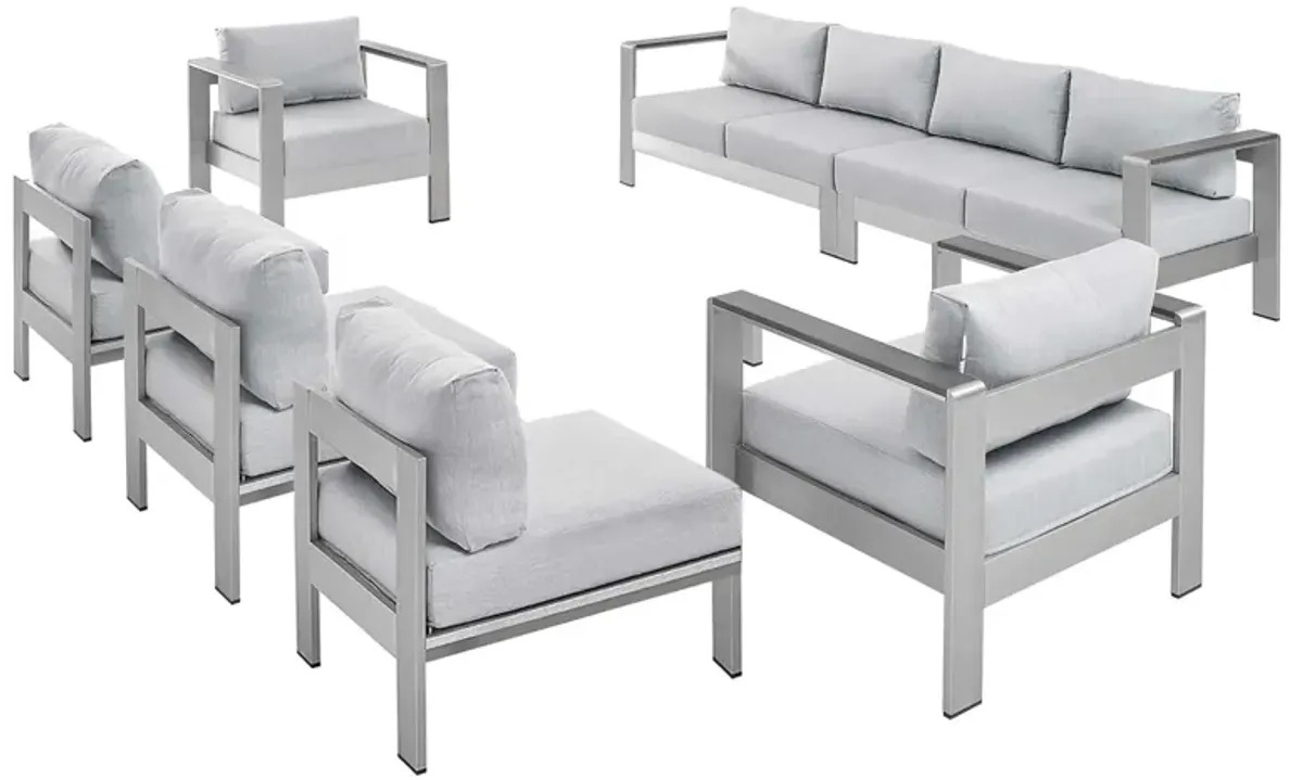 Shore Sunbrella® Fabric Outdoor Patio Aluminum 7 Piece Sectional Sofa Set