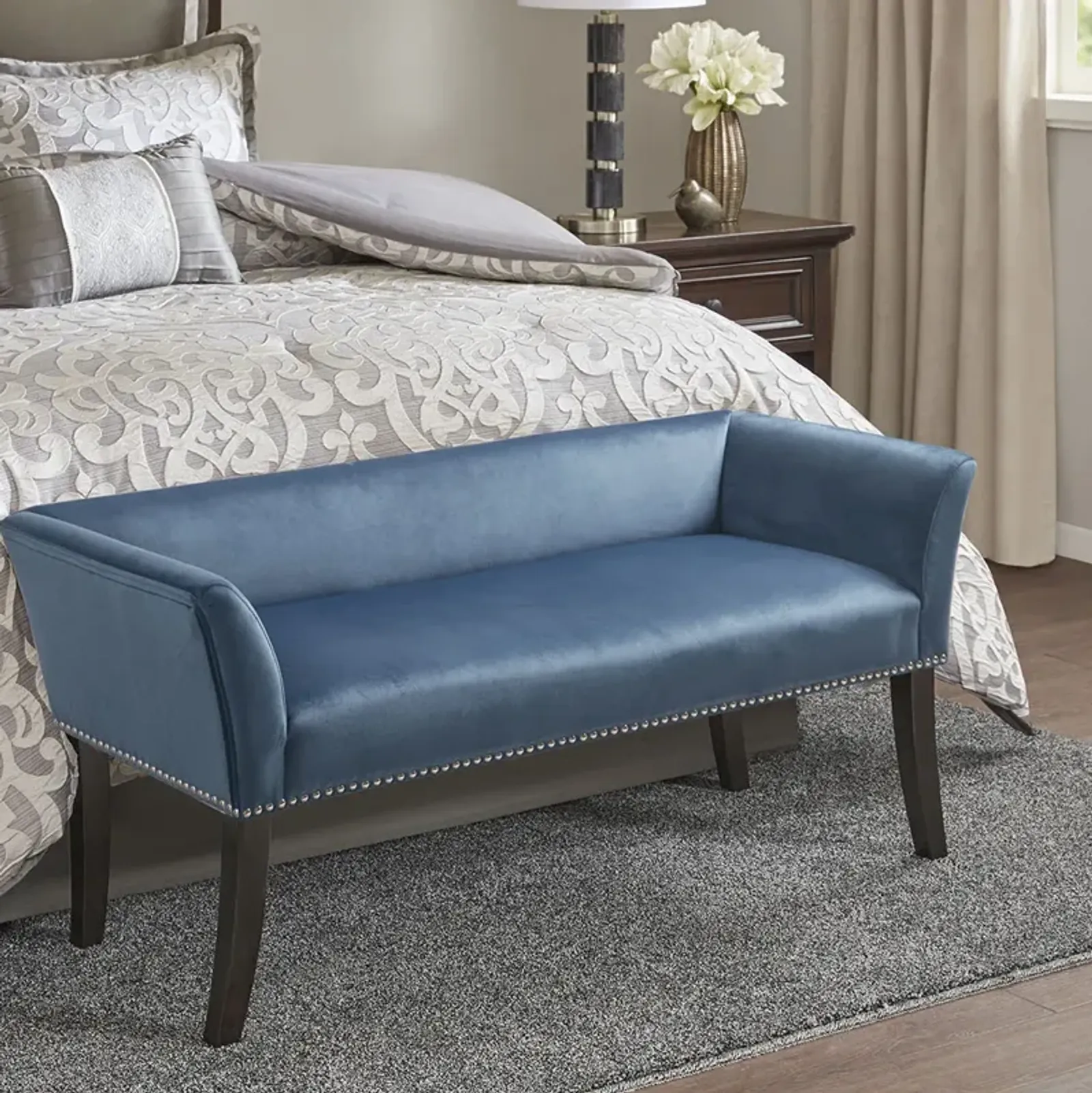 Madison Park Welburn Blue Accent Bench