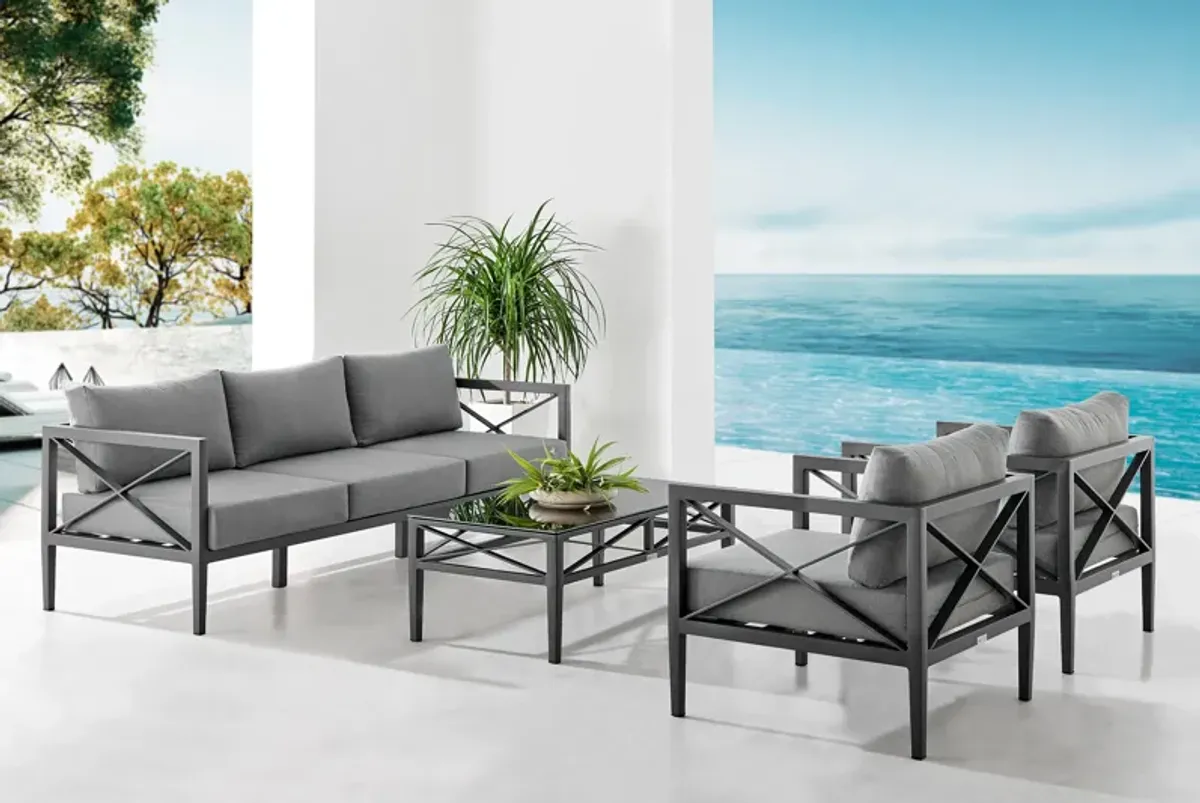 Sonoma Outdoor 4 piece Set in Dark Grey Finish and Dark Grey Cushions