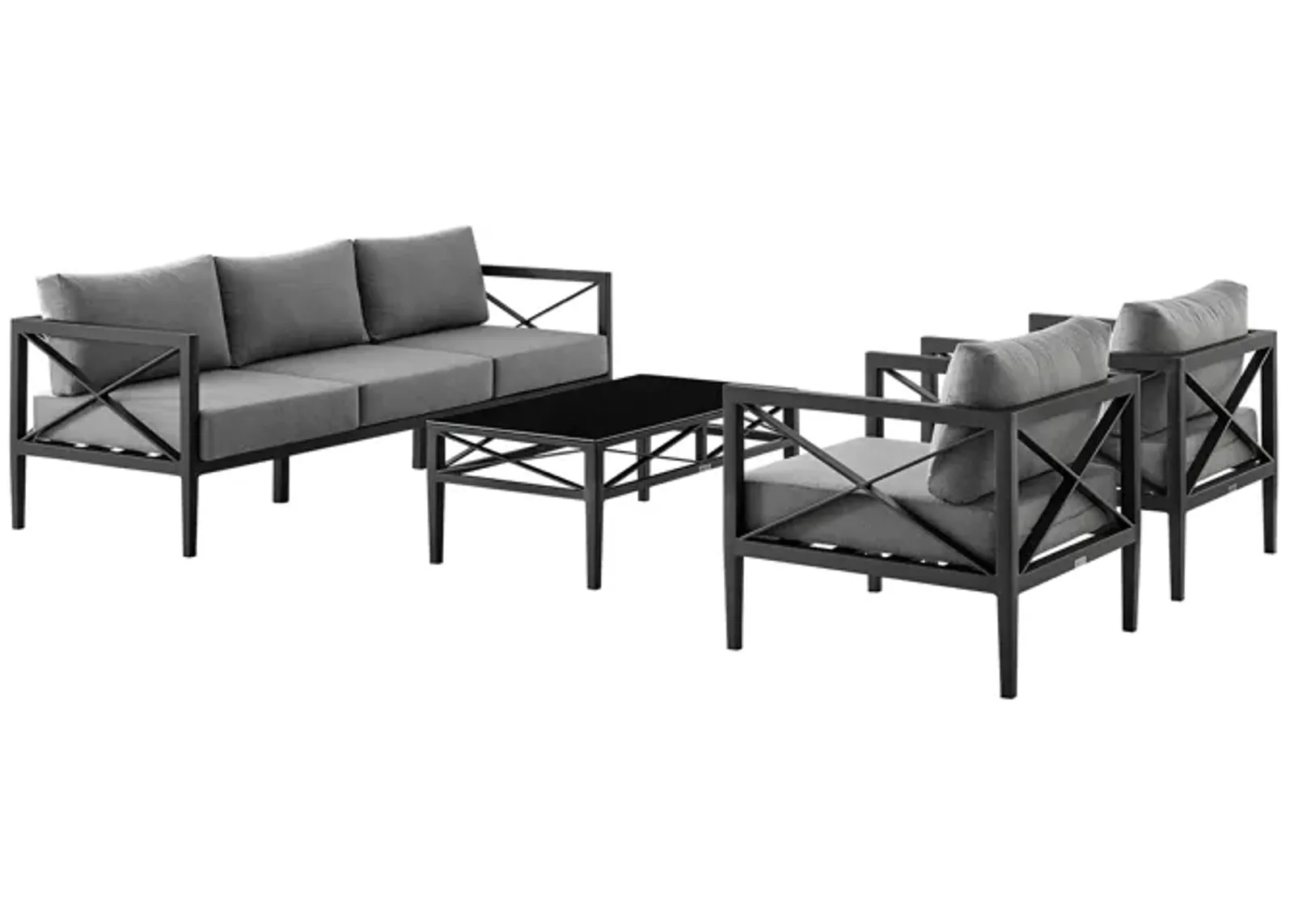 Sonoma Outdoor 4 piece Set in Dark Grey Finish and Dark Grey Cushions