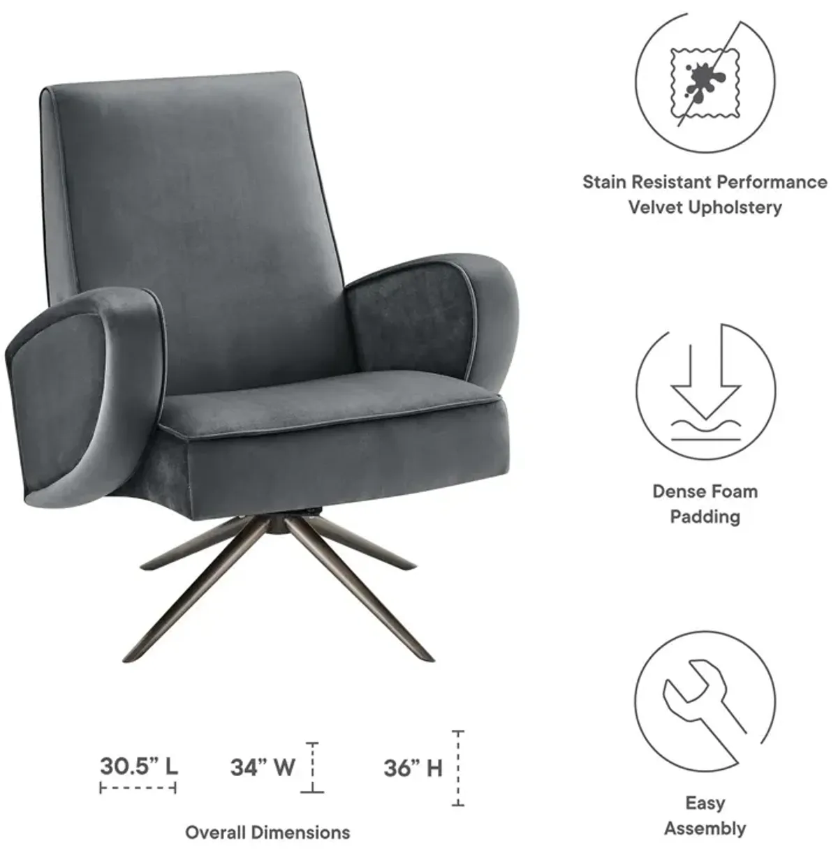 Superior Performance Velvet Swivel Chair