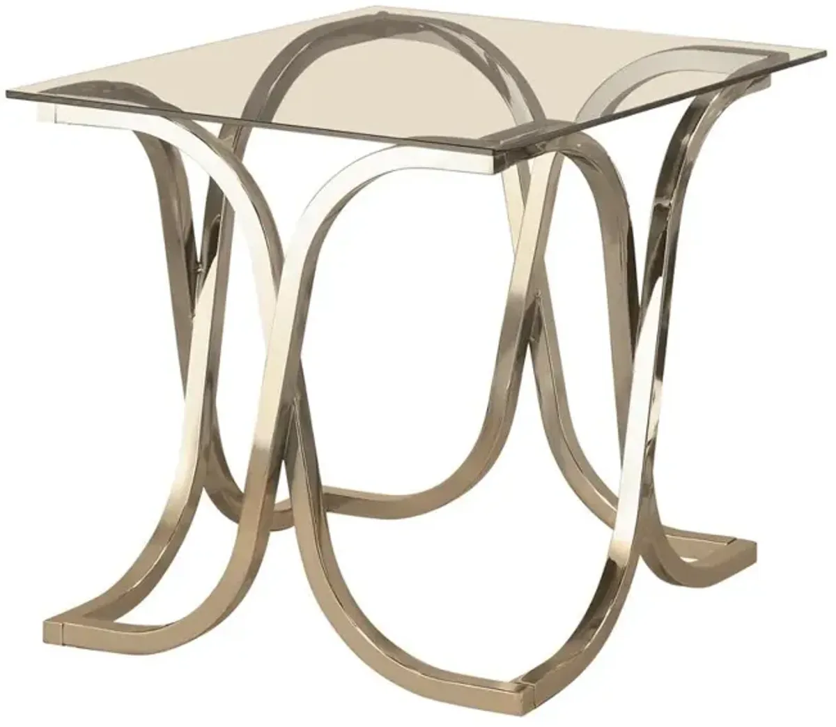 Tess Curved X-shaped End Table Nickel and Clear