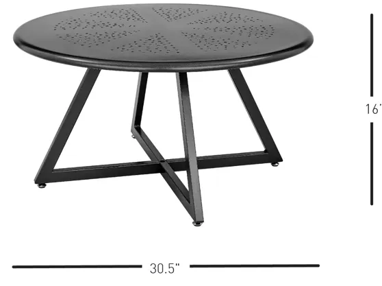 Markle KD Outdoor Metal Round Coffee Table, Metallic Gunmetal 