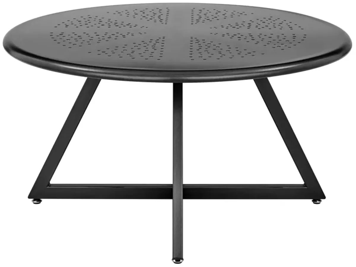 Markle KD Outdoor Metal Round Coffee Table, Metallic Gunmetal 