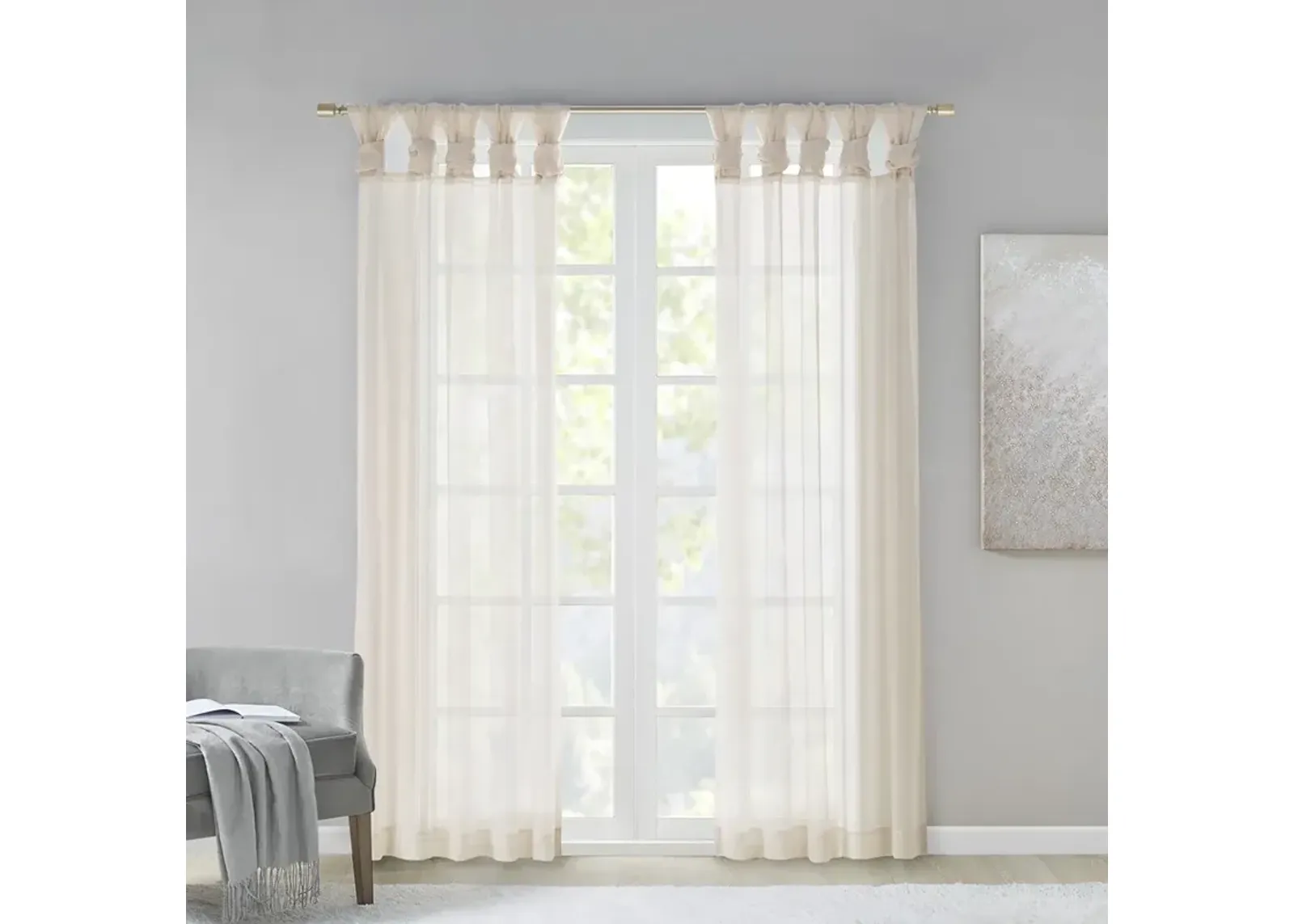 Madison Park Ceres Ivory Twisted Tab Voile Sheer Window Pair