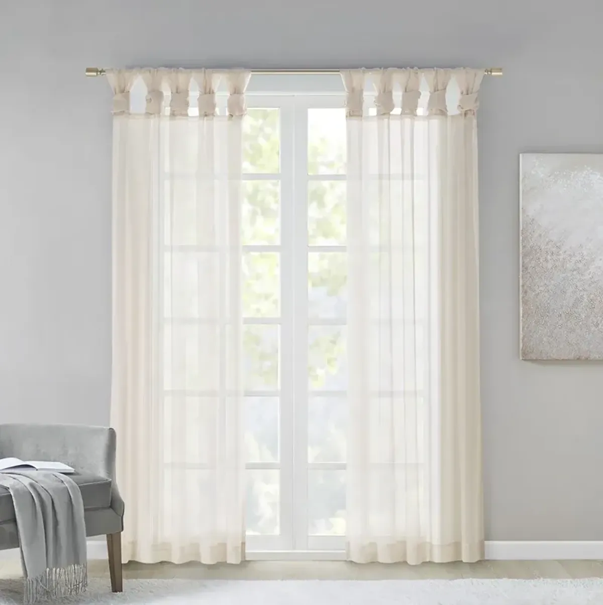 Madison Park Ceres Ivory Twisted Tab Voile Sheer Window Pair