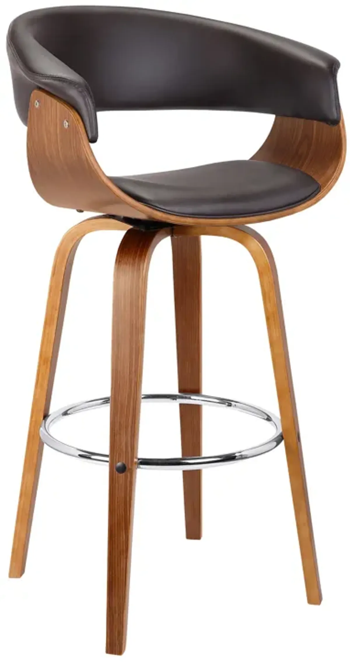 Julyssa 30" Bar Height Swivel Brown Faux Leather and Walnut Wood Bar Stool