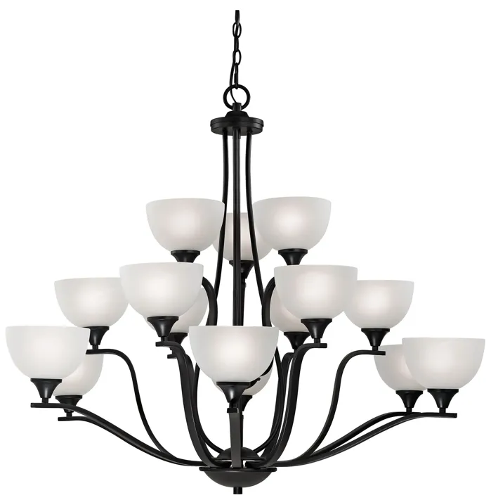 Bristol Lane 15-Light Chandelier in Oil Rubbed Bronze with White Glass