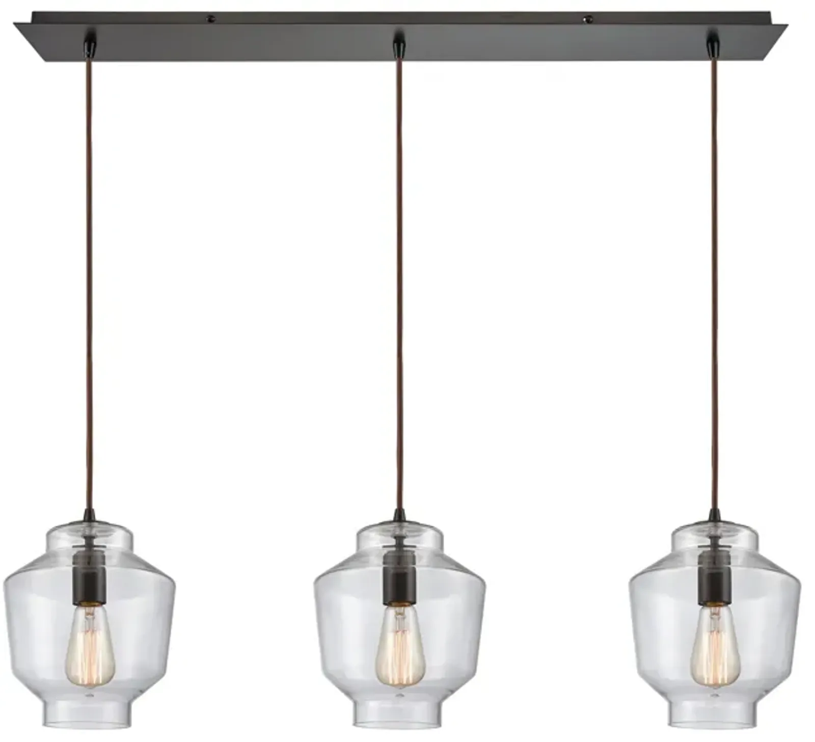 Barrel 3-Light Linear Mini Pendant Fixture in Oil Rubbed Bronze with Clear Blown Glass