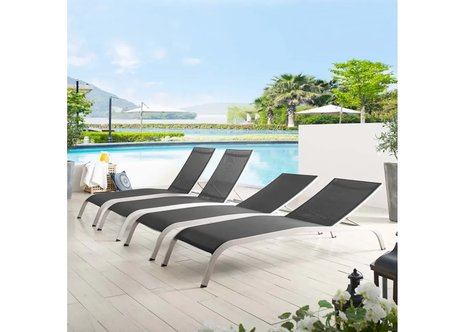 Savannah Outdoor Patio Mesh Chaise Lounge - Set of 4