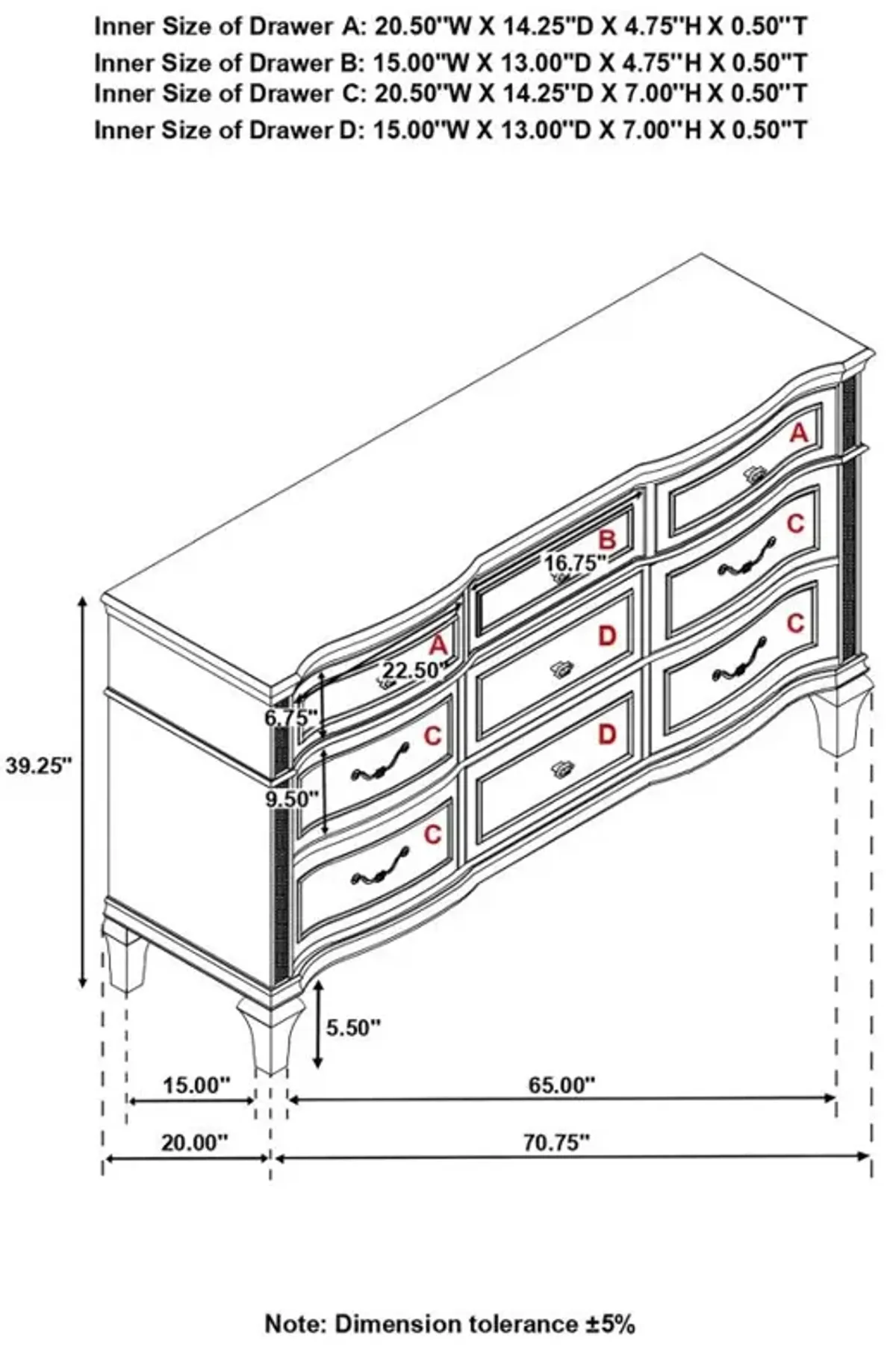 Evangeline 9-drawer Dresser Silver Oak