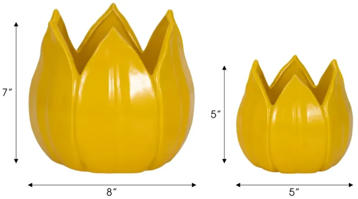 S/2 5/8" Petal Planters, Yellow