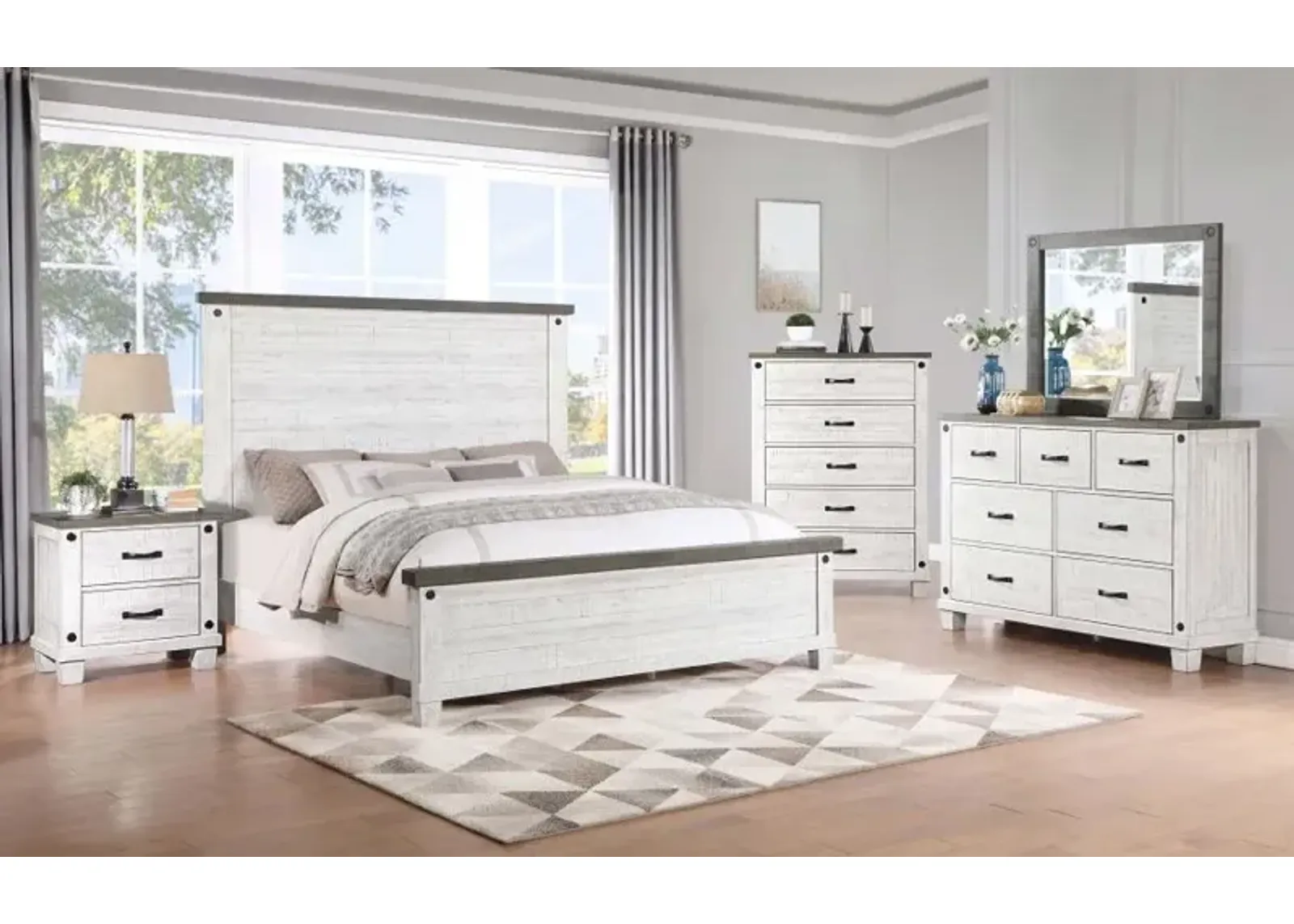 Lilith 5-piece Queen Bedroom Set Distressed Grey and White