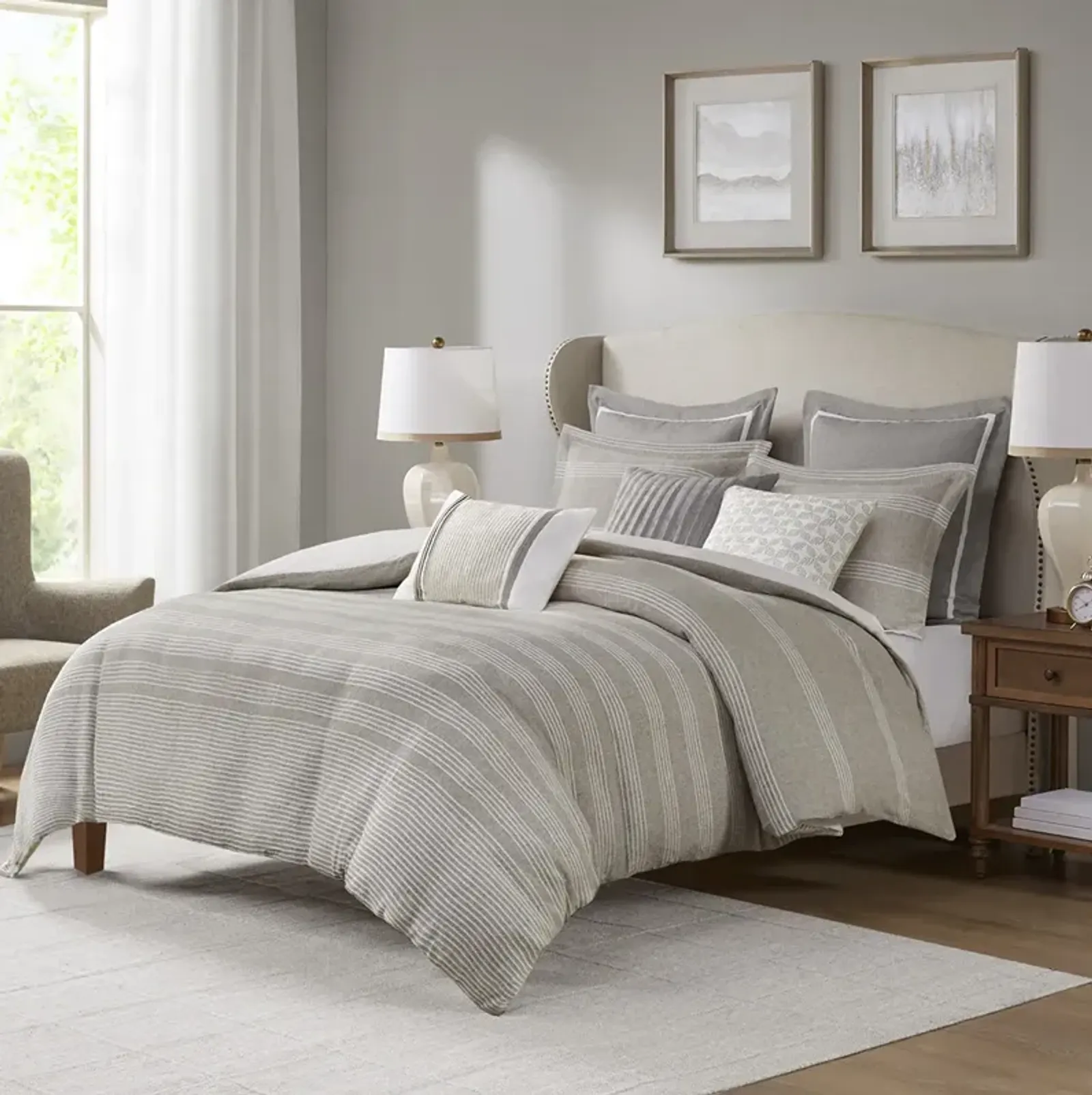 Madison Park Signature Carmel Natural/Beige 8 Piece Oversized Jacquard Comforter Set with Euro Shams and Throw Pillows