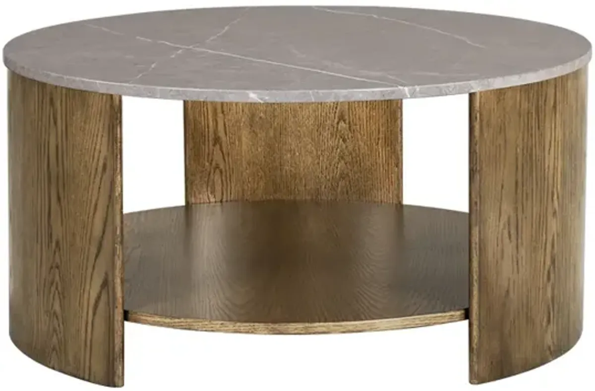 Round Mixed Material Coffee Table with Shelf