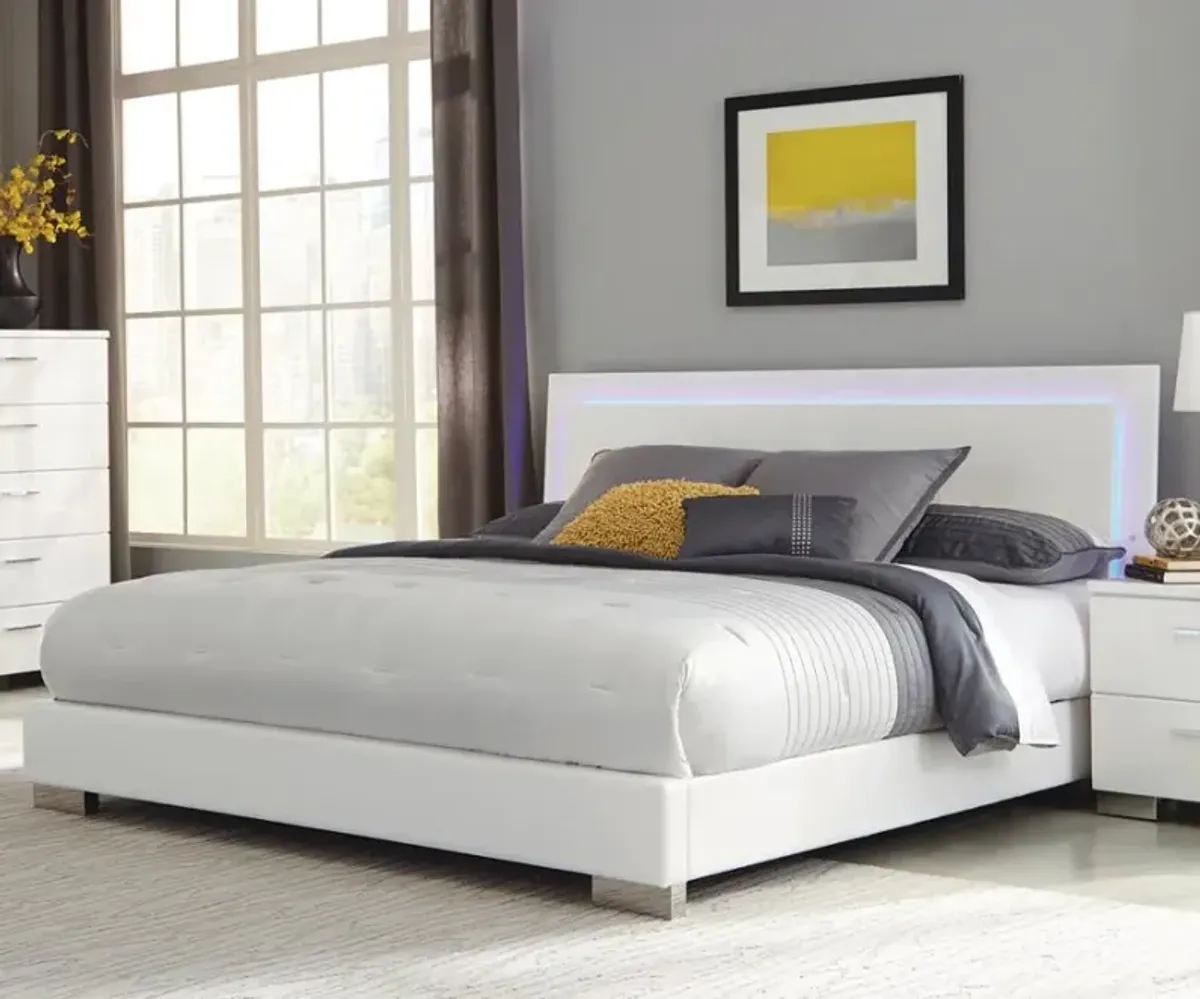 Felicity California King Panel Bed with LED Lighting Glossy White