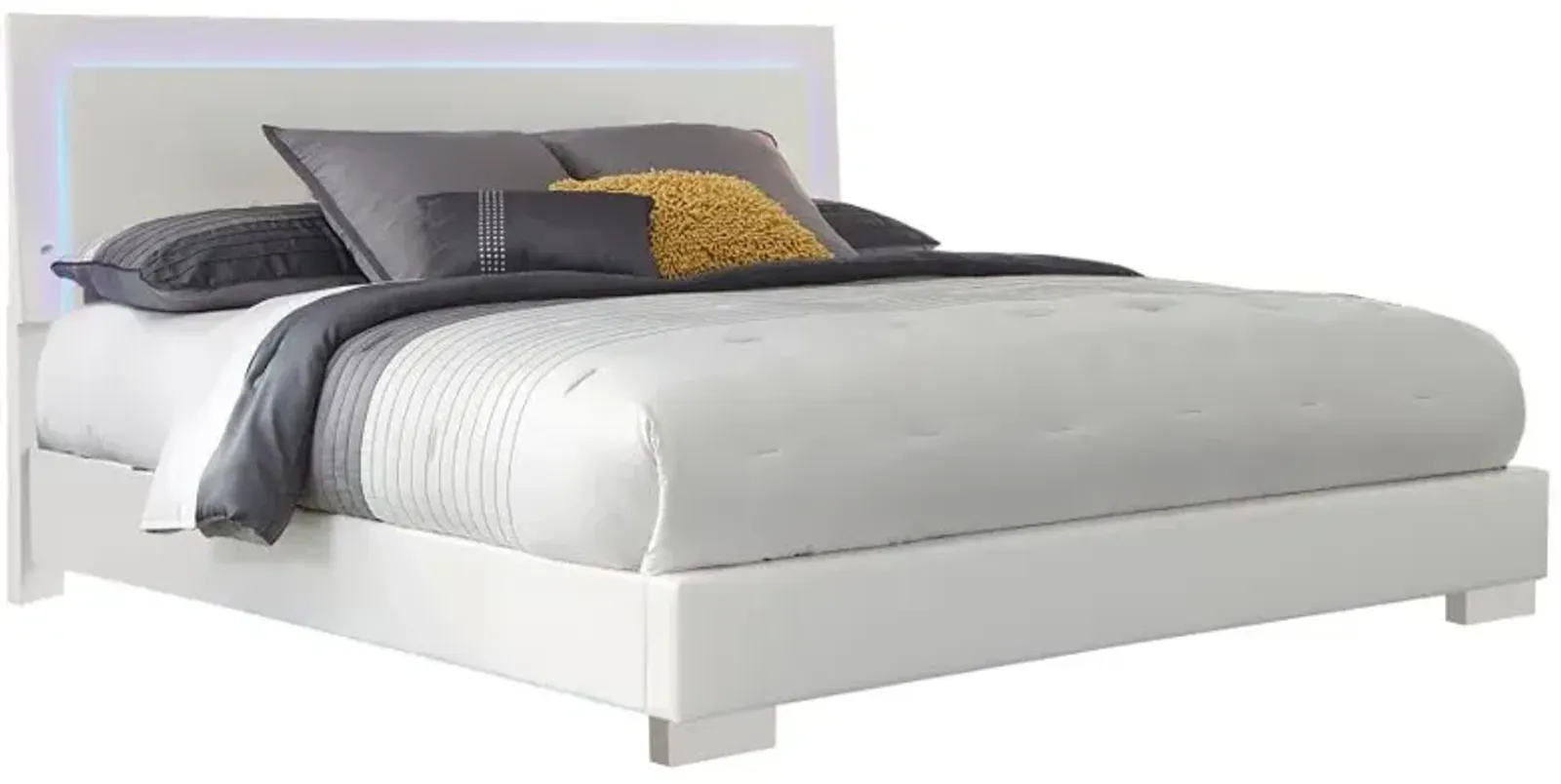 Felicity California King Panel Bed with LED Lighting Glossy White