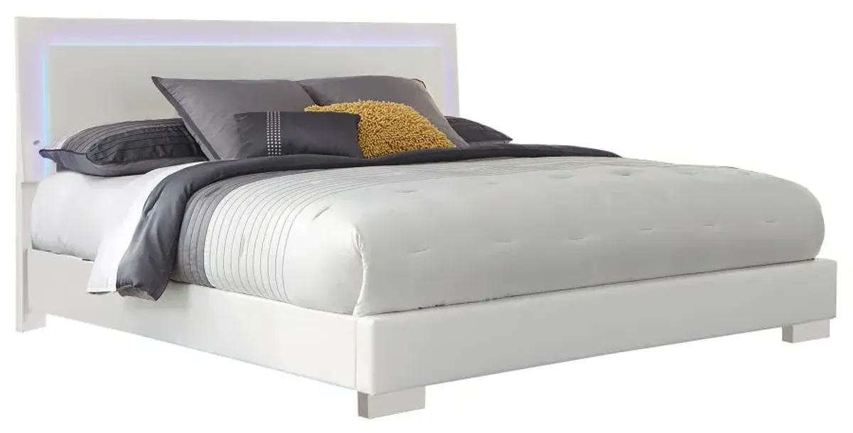 Felicity California King Panel Bed with LED Lighting Glossy White