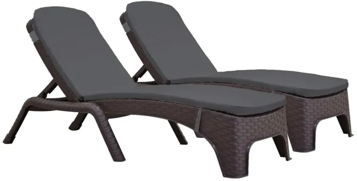 Roma Set of 2 Chaise Lounger w/cushion-Brown