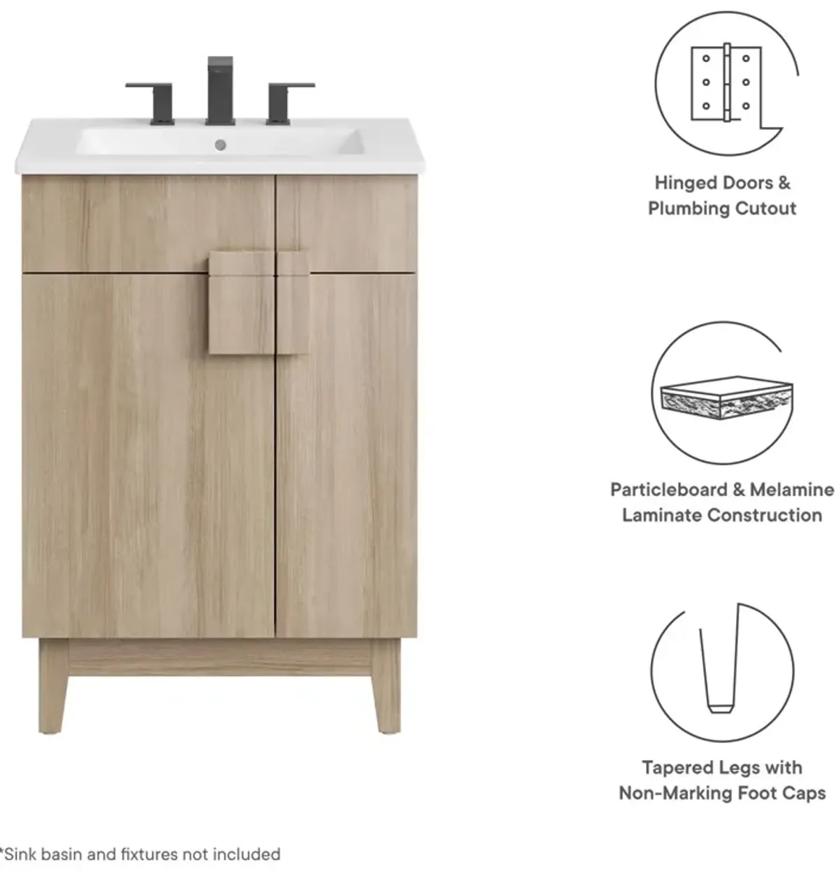 Miles 24" Bathroom Vanity Cabinet (Sink Basin Not Included)