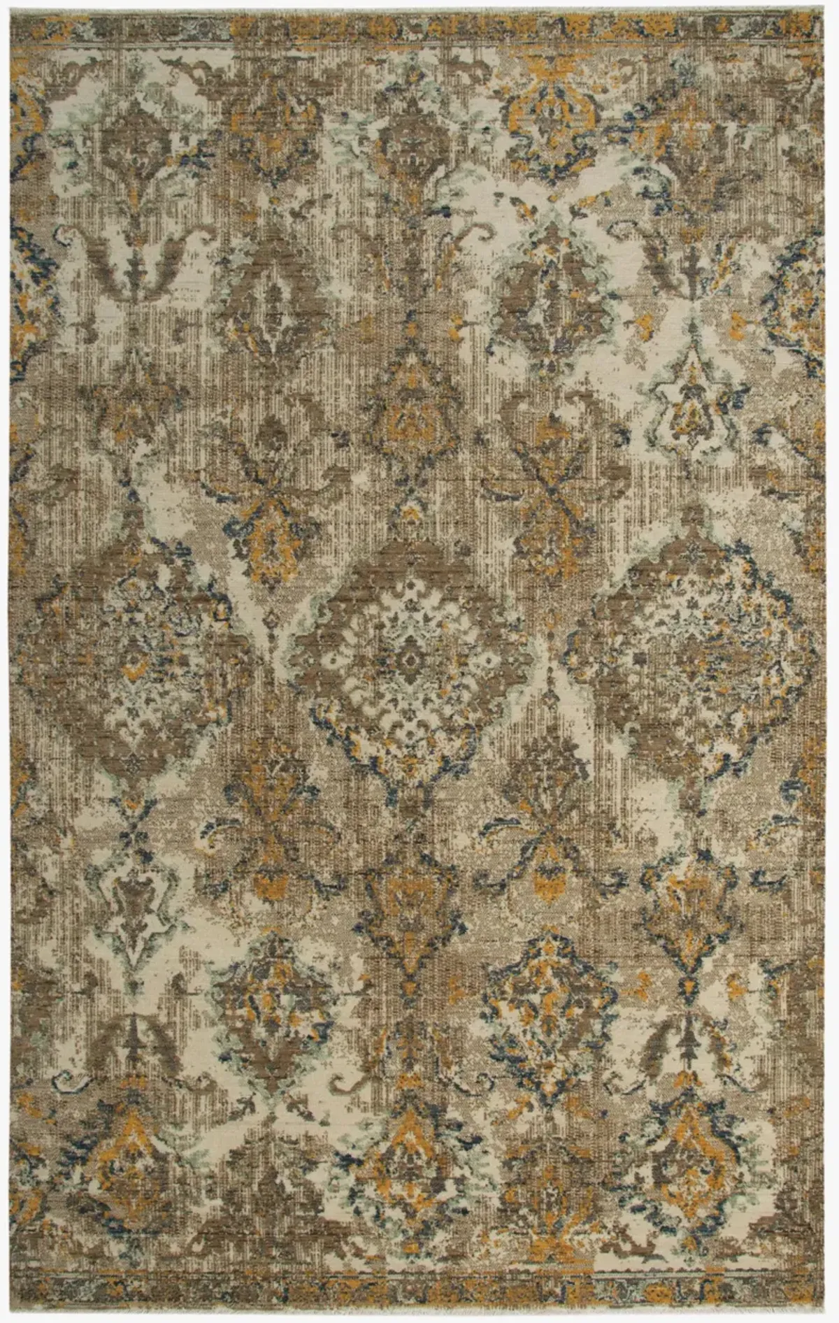 Platinum Beige/Brown Distressed Classical Proprietary Wool 5' x 8' Rectangle Rug