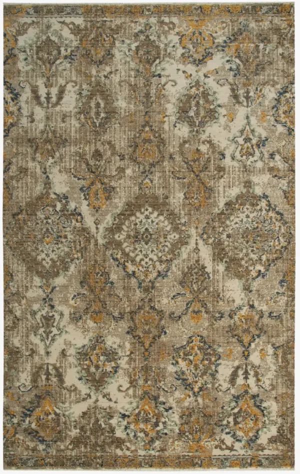 Platinum Beige/Brown Distressed Classical Proprietary Wool 5' x 8' Rectangle Rug