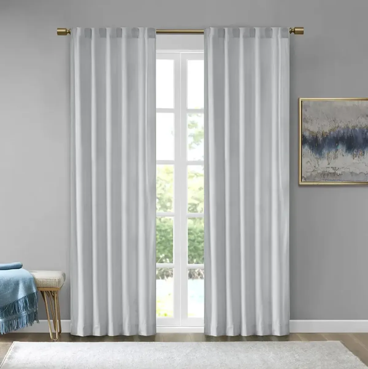 510 Design Colt Light Grey Room Darkening Poly Velvet Rod Pocket/Back Tab Curtain Panel Pair