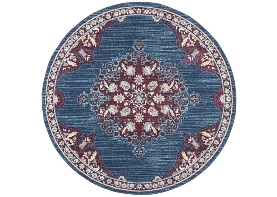 Brentwood 867 Navy / Burgundy 3' X 3' Round Round Powerloomed Rug