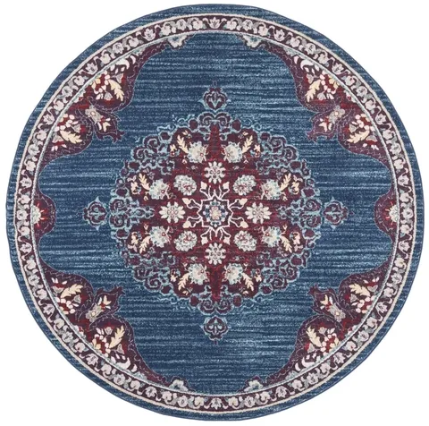 Brentwood 867 Navy / Burgundy 3' X 3' Round Round Powerloomed Rug