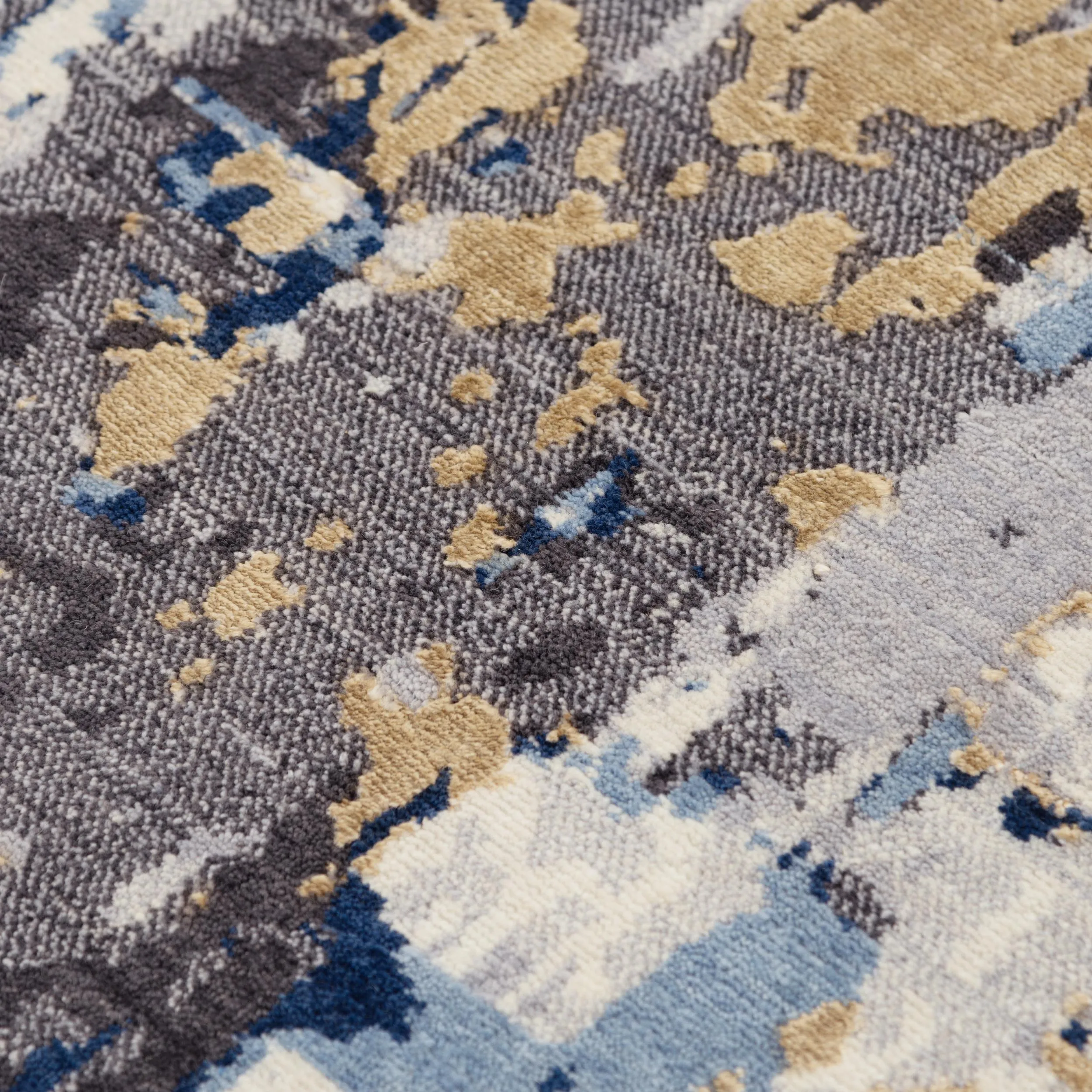 Bolero Blue/Multi Abstract NZ Wool/Tencel Blend 2'6" x 8' Runner Rug