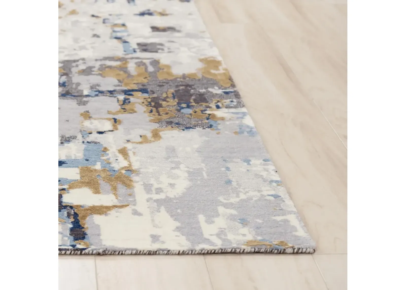 Bolero Blue/Multi Abstract NZ Wool/Tencel Blend 2'6" x 8' Runner Rug