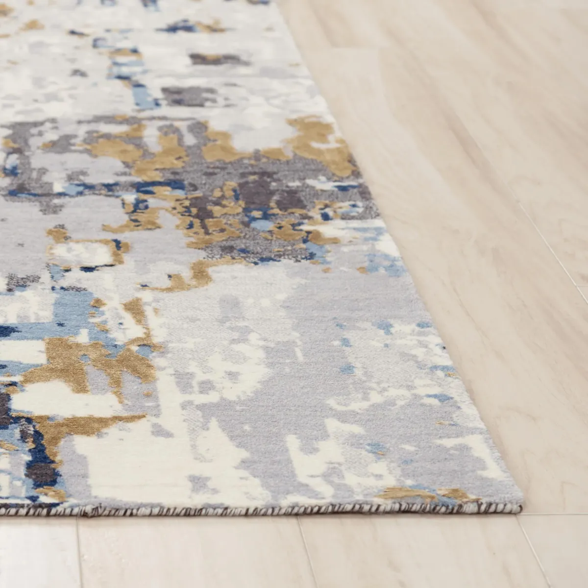 Bolero Blue/Multi Abstract NZ Wool/Tencel Blend 2'6" x 8' Runner Rug