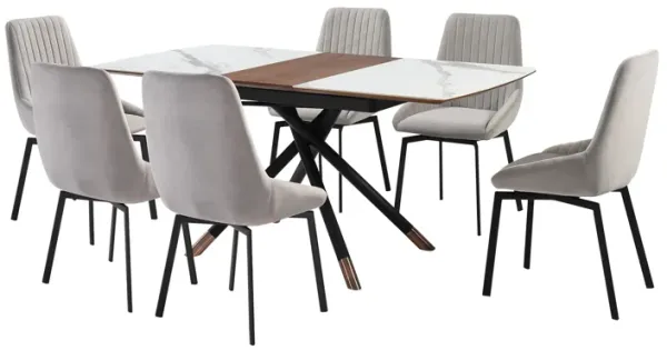 Alora Susie Extendable 7 Piece Dining Set with Gray Fabric Chairs