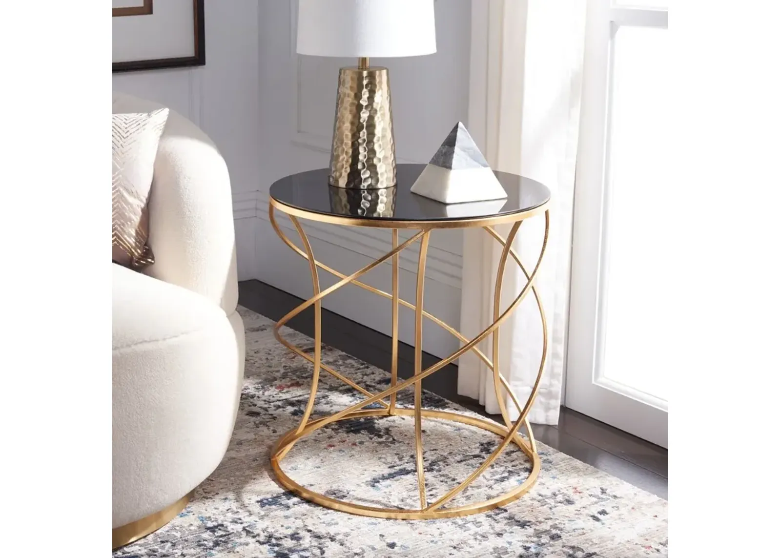 CAGNEY GLASS TOP ROUND ACCENT TABLE