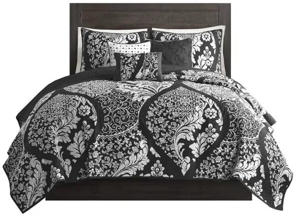 Madison Park Vienna Black 6 Piece Printed Cotton Quilt Set with Throw Pillows