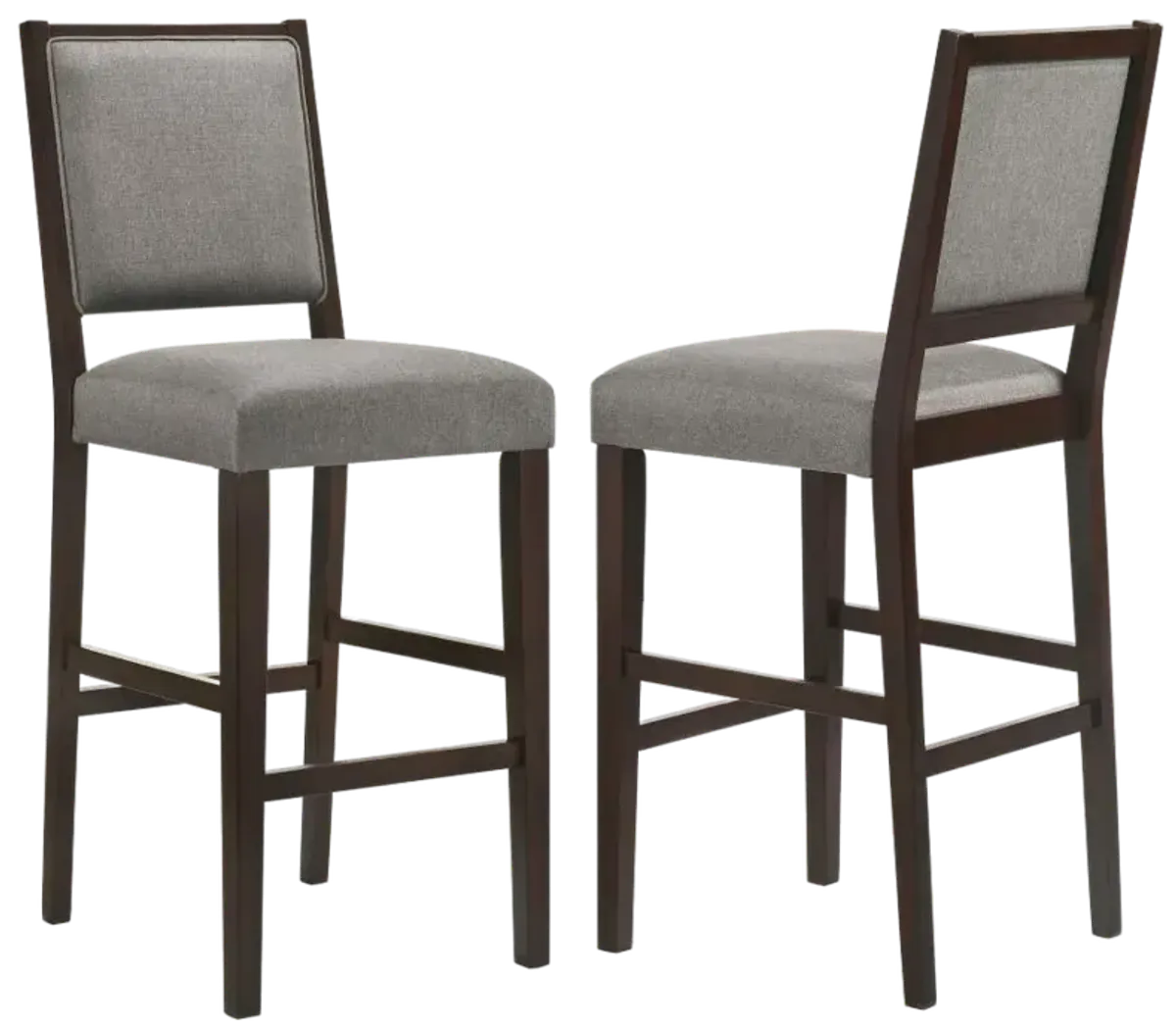 Bedford Upholstered Open Back Bar Stools with Footrest (Set of 2) Grey and Espresso