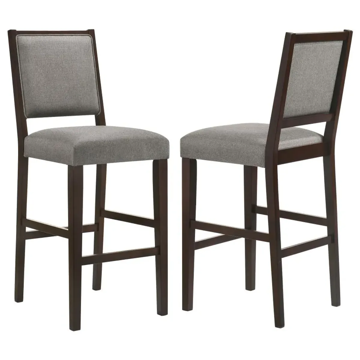 Bedford Upholstered Open Back Bar Stools with Footrest (Set of 2) Grey and Espresso