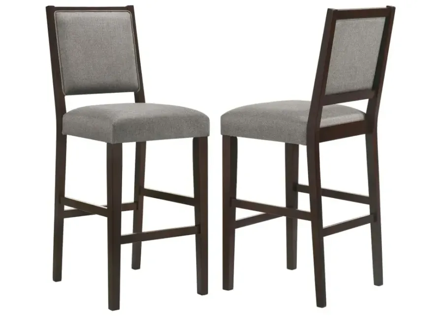 Bedford Upholstered Open Back Bar Stools with Footrest (Set of 2) Grey and Espresso