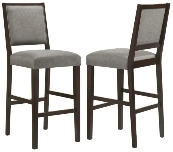 Bedford Upholstered Open Back Bar Stools with Footrest (Set of 2) Grey and Espresso