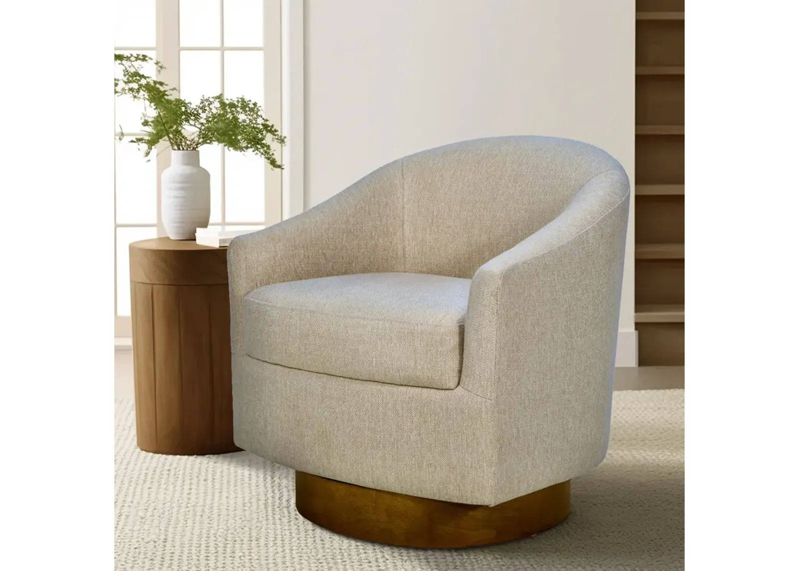 Upholstered Swivel Chair with Wood Base