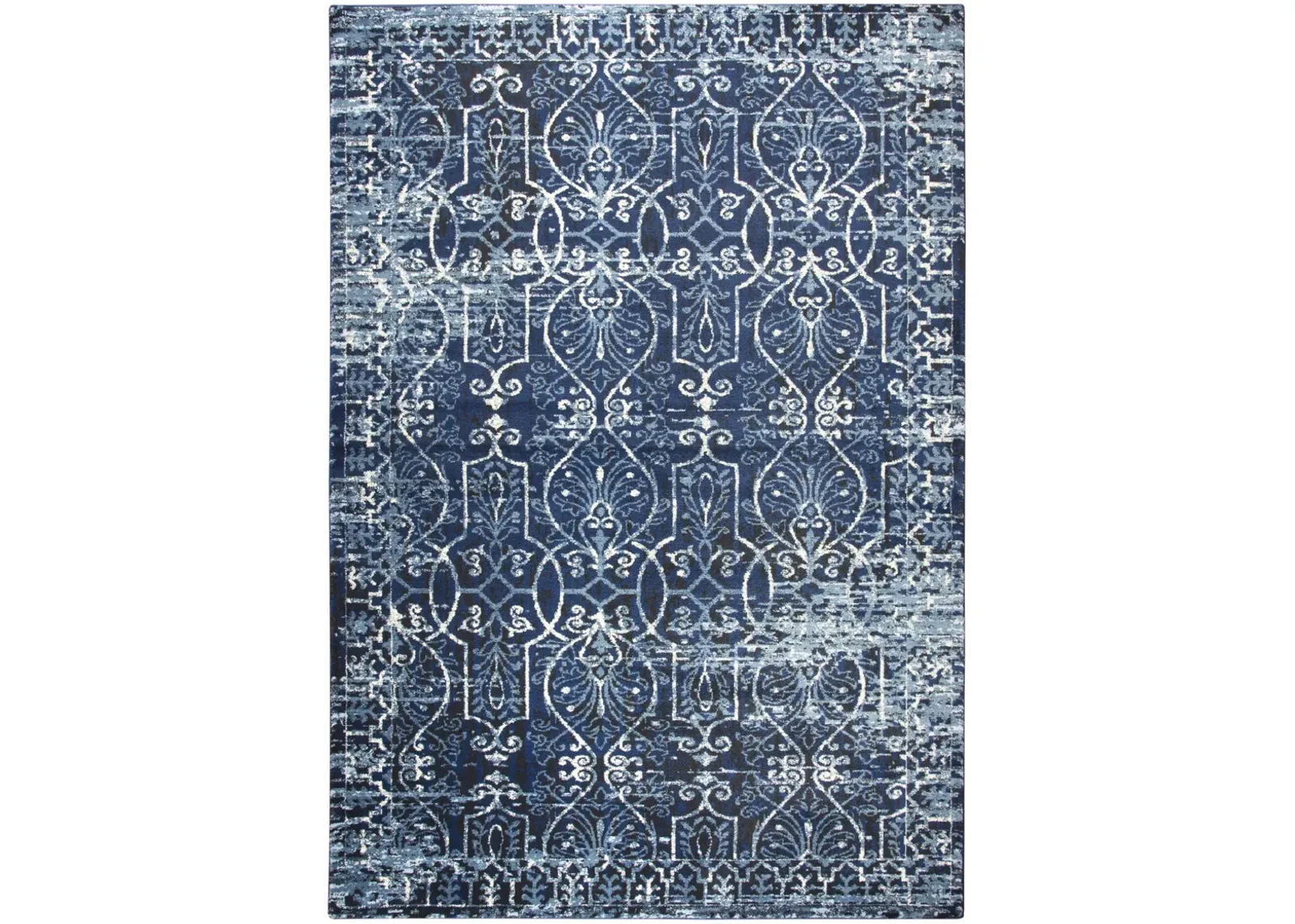 Panache Blue/Ivory Scroll Work Polypropylene 6'7" x 9'6" Rectangle Rug