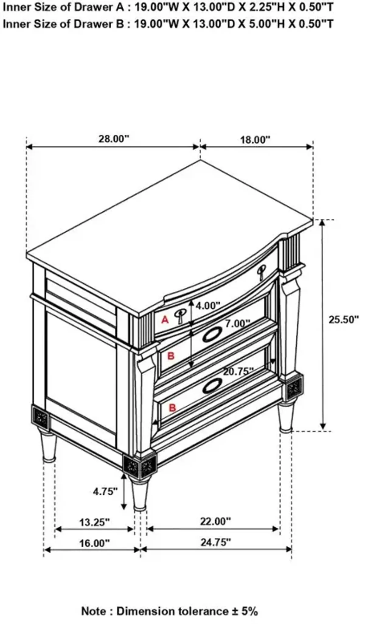 Alderwood 3-drawer Nightstand French Grey