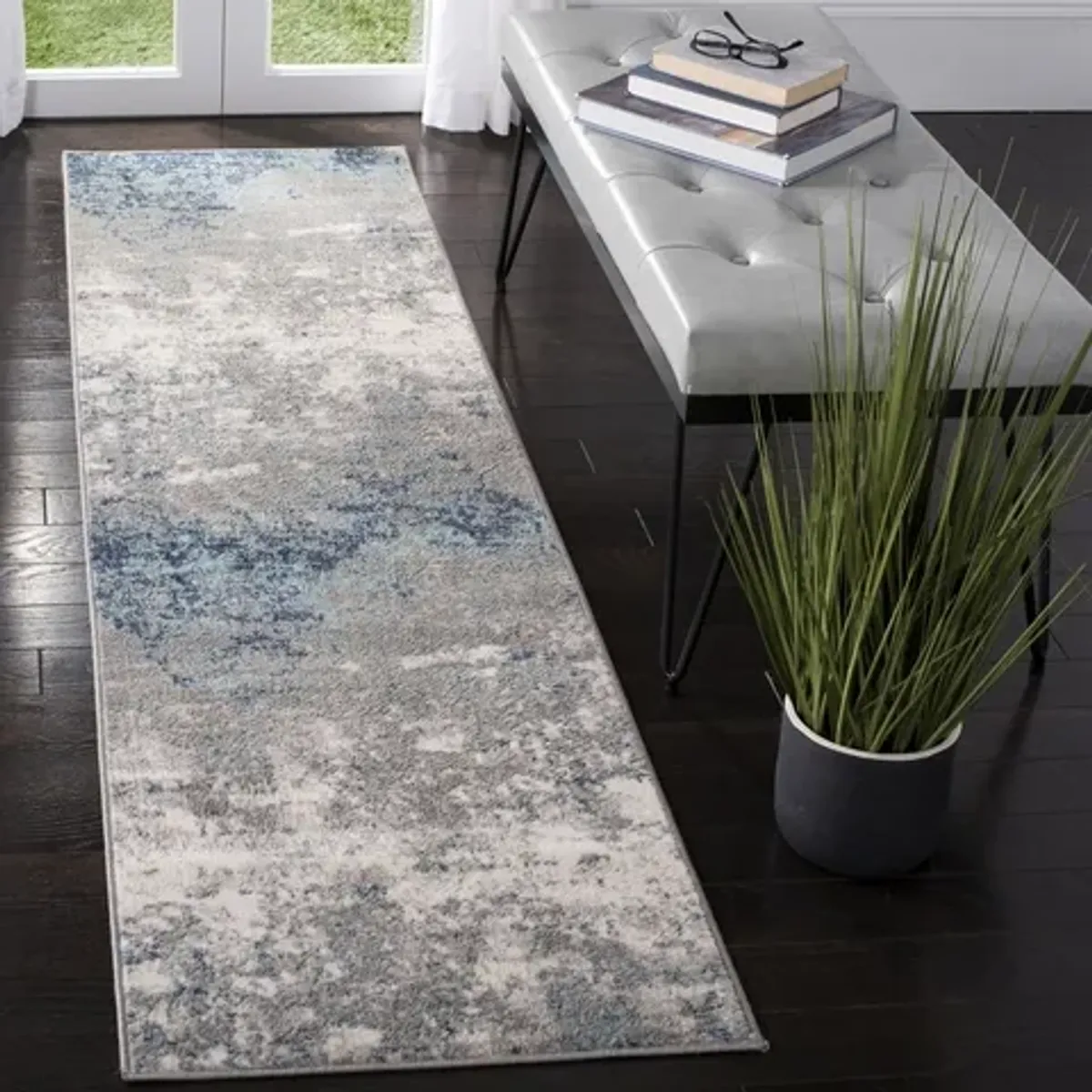 Brentwood 822 Light Grey / Blue 2' X 6' Runner Powerloomed Rug