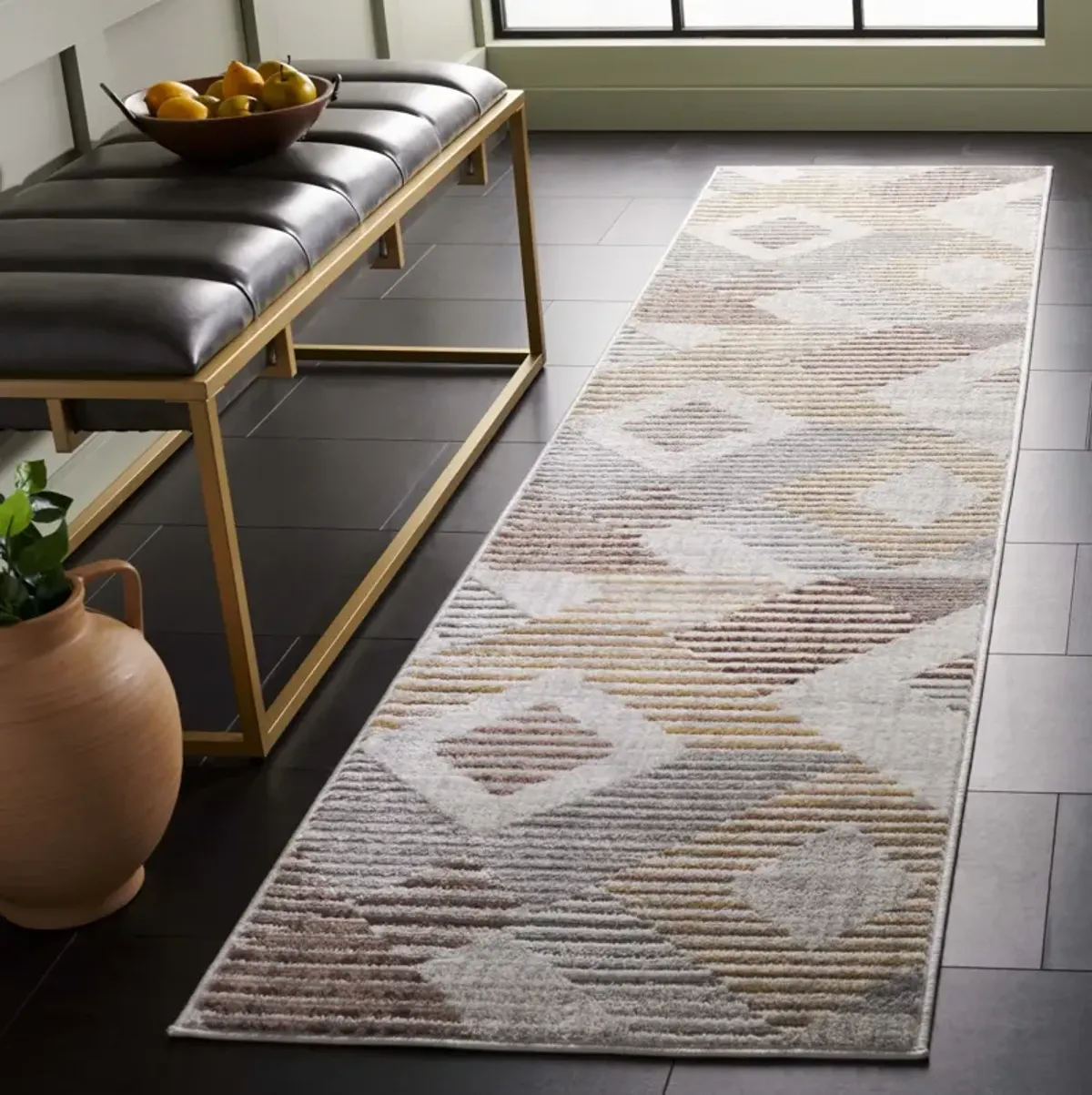 PALMA 328 BEIGE  2'-2' x 11' Runner Rug